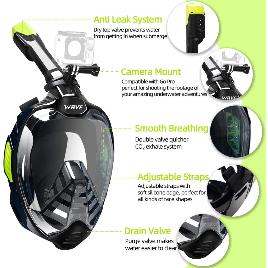 WAVE Adult Snorkeling Mask Full-Face Hd Goggles Set