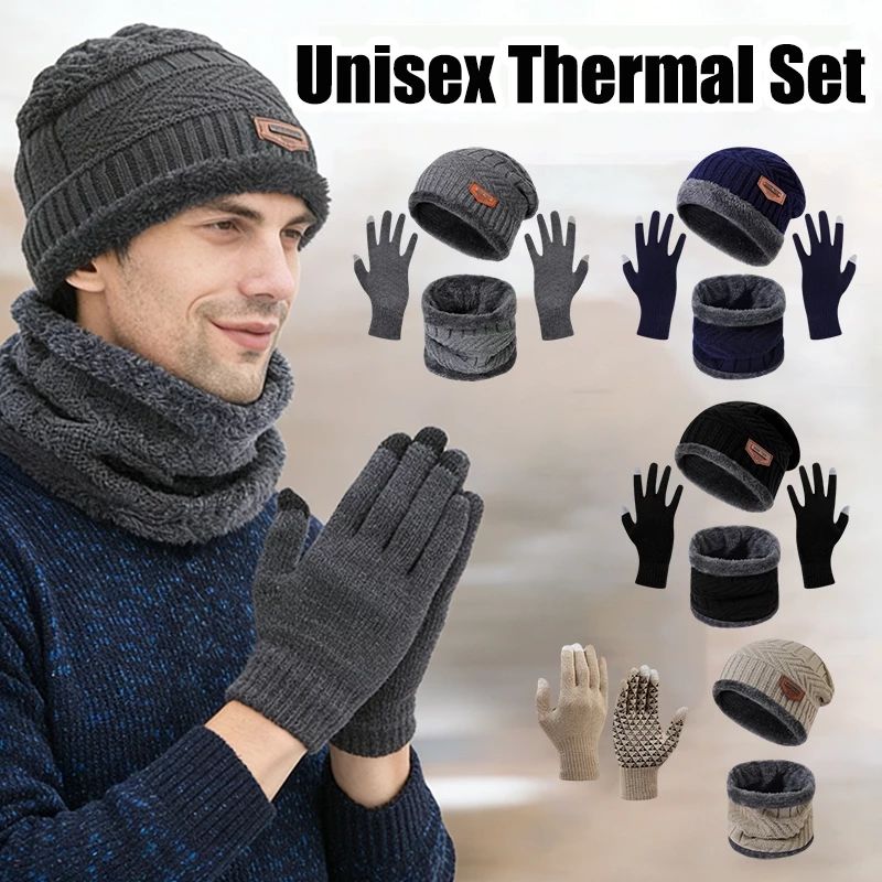 Warm Winter 3 Piece Set Scarf Gloves Beanie Fleece