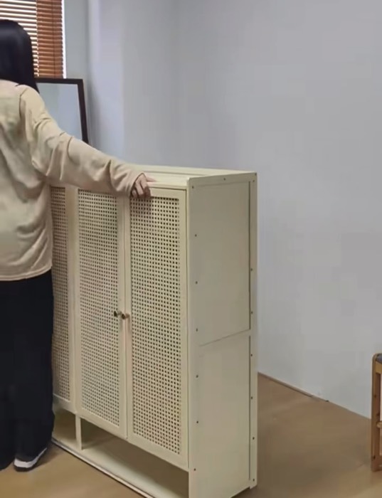 Bamboo Almari Kasut Bertutup White/Brown Almari Kasut Shoe Cabinet Outdoor 鞋柜