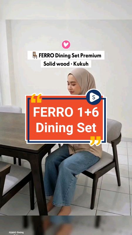 FERRO Dining Set solid wood , boleh pakai hari-hari #shopeehaul #ferro #atticfurniture #diningchair #diningset #kerusikayu #solidwood #ummidaddy