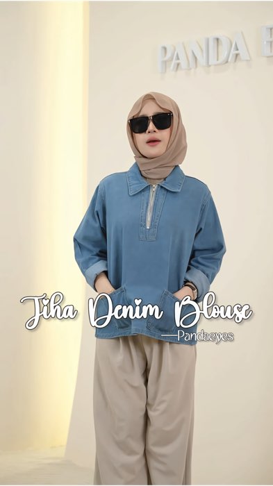 Jiha Denim Blouse by Pandaeyes #OOTD #grws #shopeehaul #fashionbeauty #blousemurah #blouse #pandaeyes #denimblouse #denimoutfit #blousemuslimah #denim