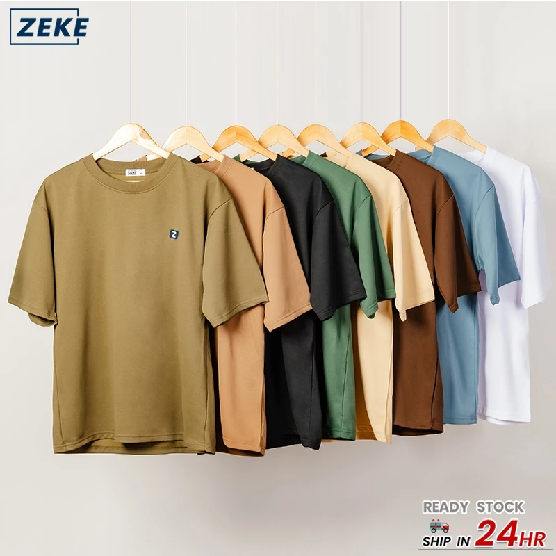 ZEKE Embroidered Logo T-shirt Men Short Sleeve Tops Lelaki