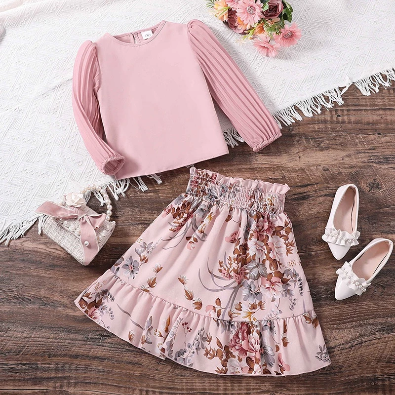 Pink Color Blouse & Floral Skirt for Kids